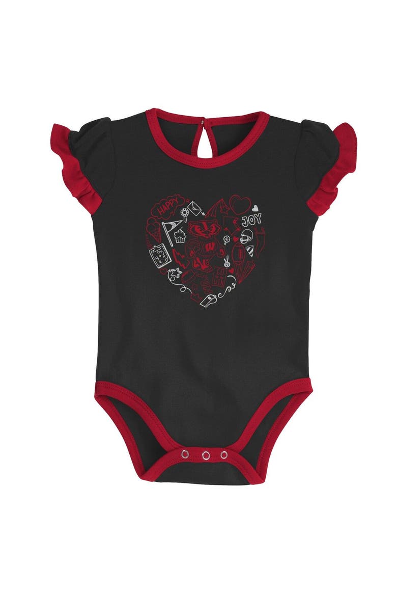 Girls Newborn & Infant Red/Black Wisconsin Badgers Too Much Love Two-Piece Bodysuit Set, Alternate, color, Red