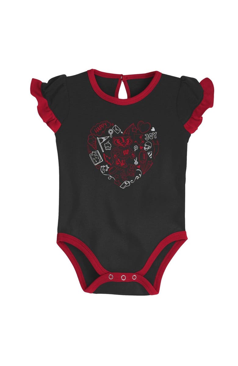 Outerstuff Girls Newborn & Infant Red/Black Wisconsin Badgers Too Much Love Two-Piece Bodysuit Set, Alternate, color, 