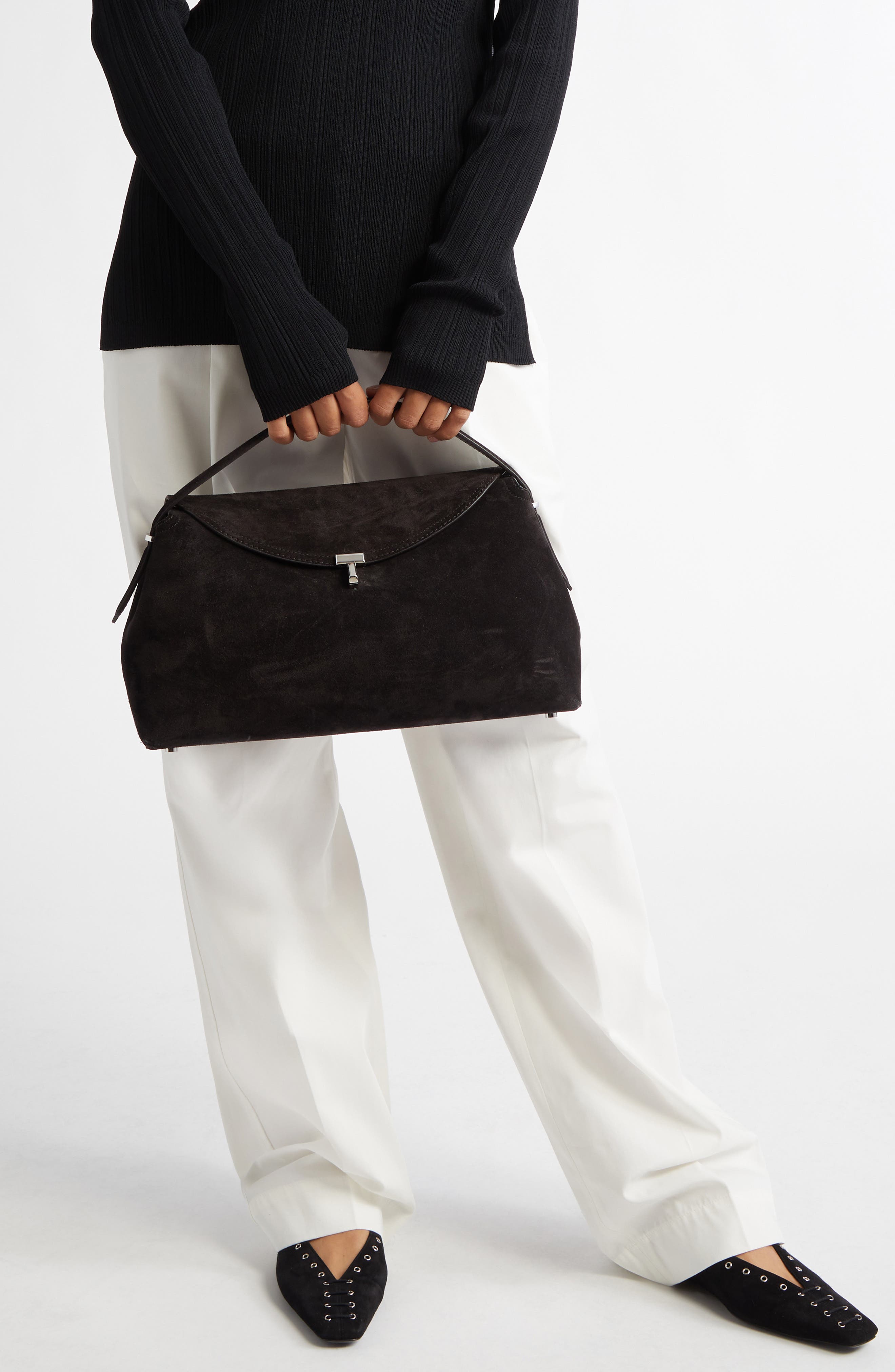 TOTEME T-Lock Curved Leather Top Handle Bag, Alternate, color, Espresso