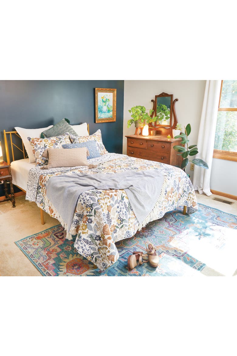Delilah Spring Floral Cotton Quilt Set  - Reversible and Machine Washable, Alternate, color, Blue