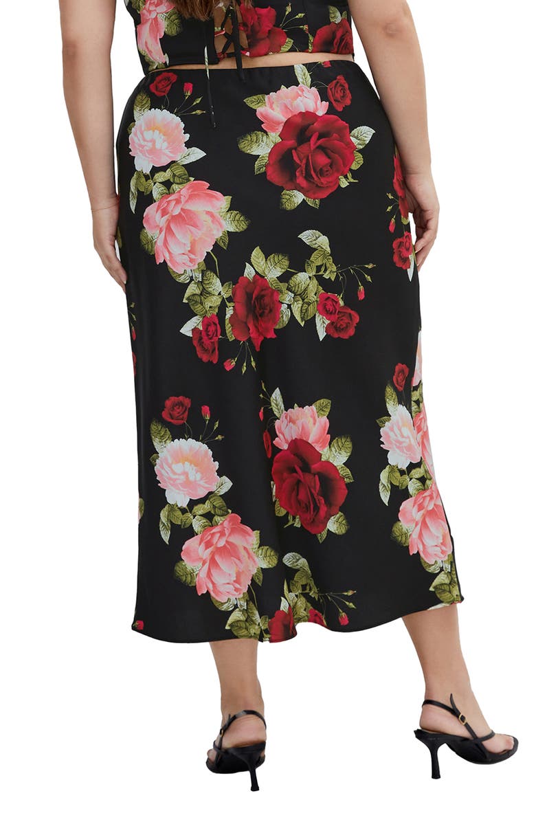 City Chic Cherie Floral Print Satin Midi Skirt, Alternate, color,