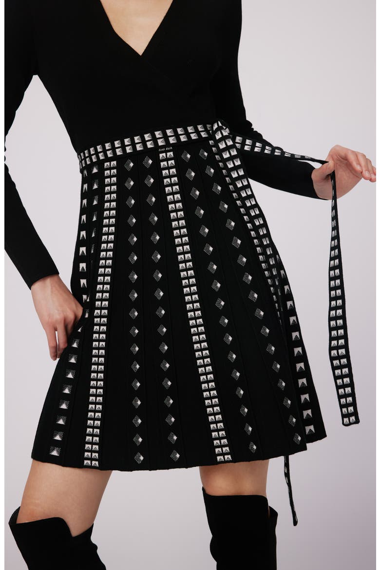 Chelsea Long Sleeve Metallic Pleat Dress, Alternate, color, BLACK/STUD