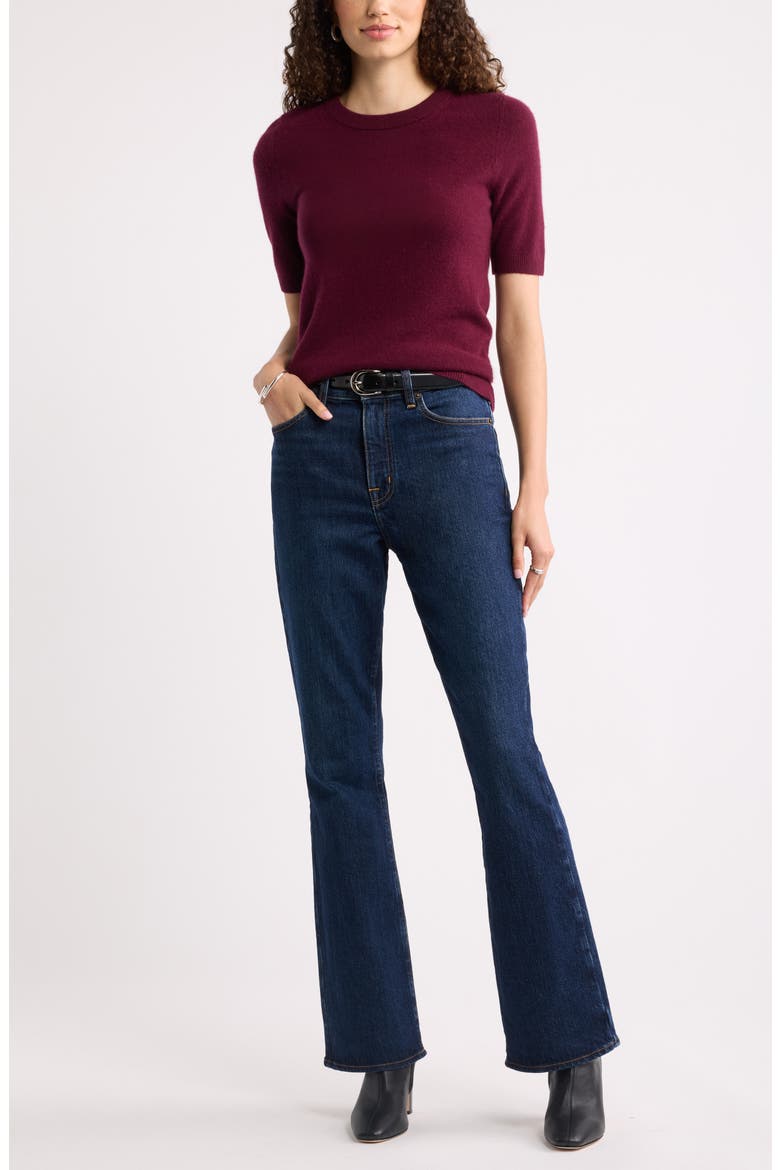 Cashmere Short Sleeve Crewneck Sweater, Alternate, color, BURGUNDY FIELD