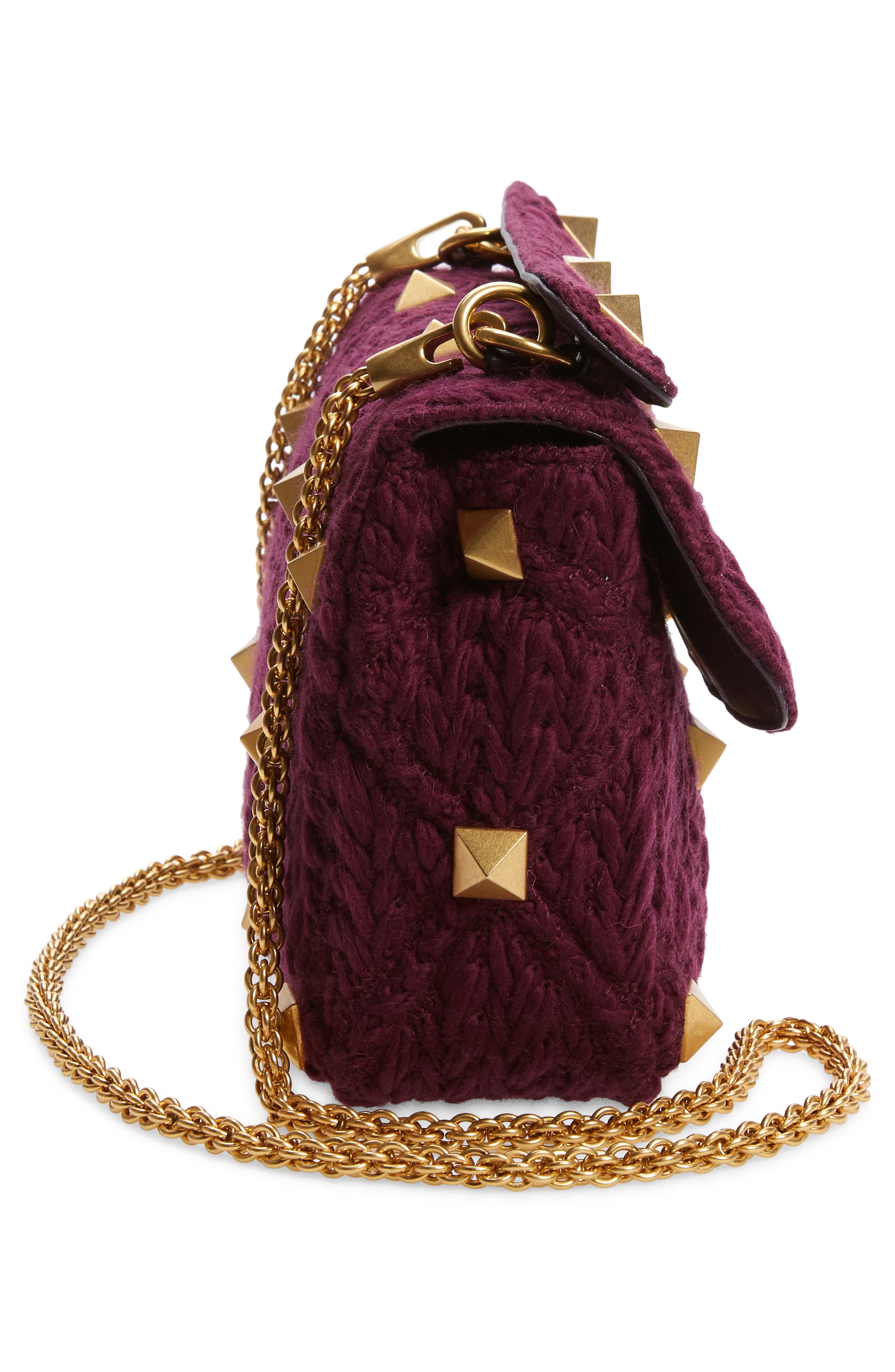 Valentino Garavani Large Roman Stud Knit Top Handle Bag, Alternate, color, 