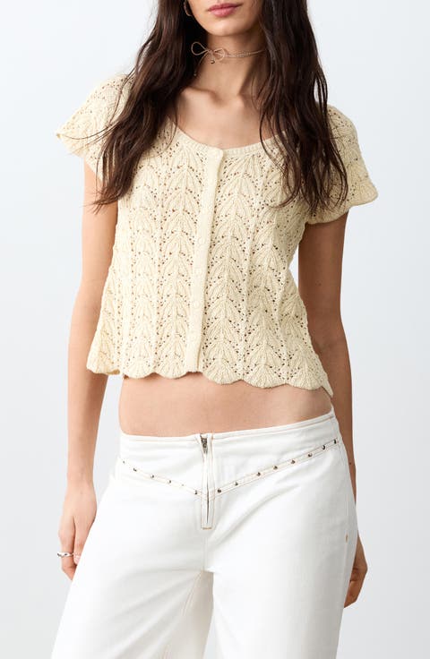 Open Stitch Knit Button-Up Shirt