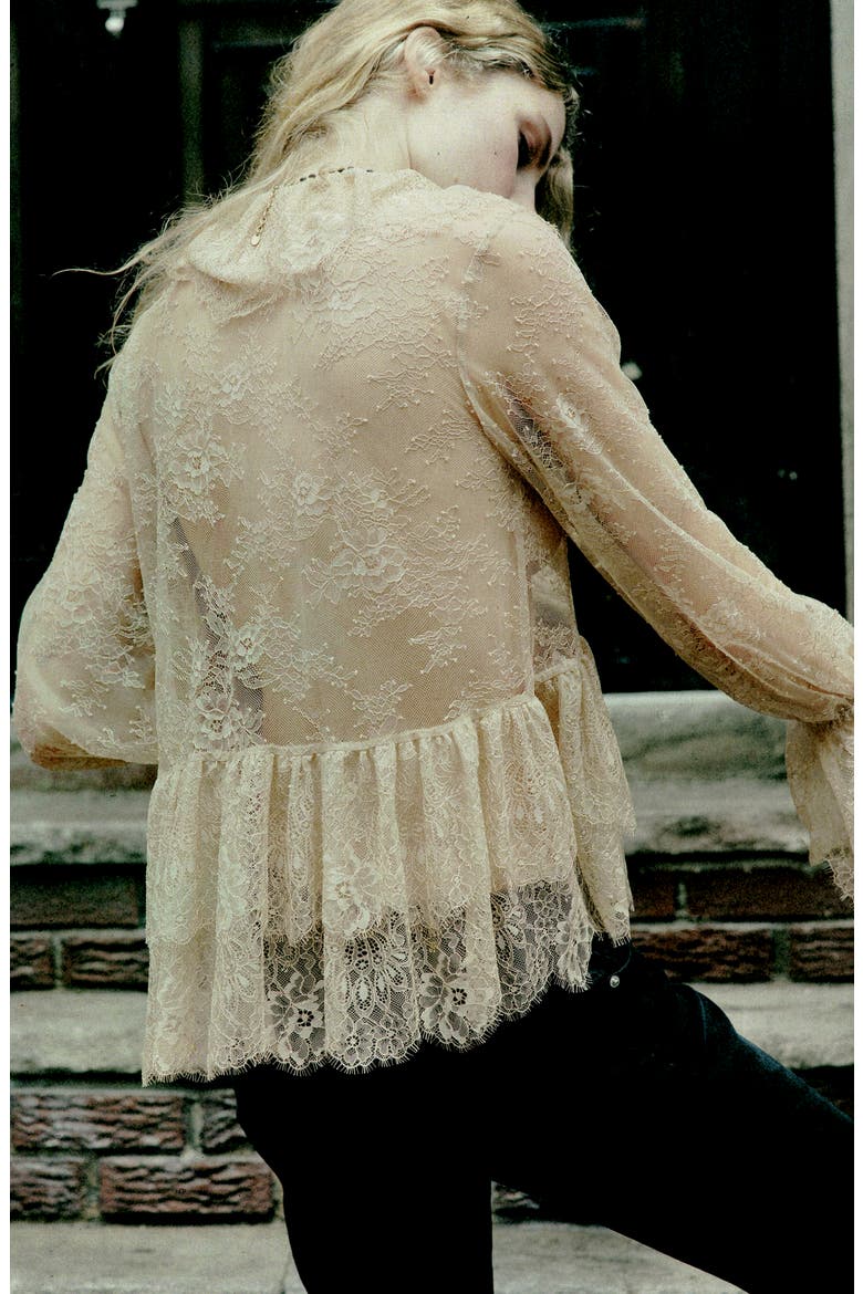 Lace Ruffle Long Sleeve Shirt, Alternate, color, SAND