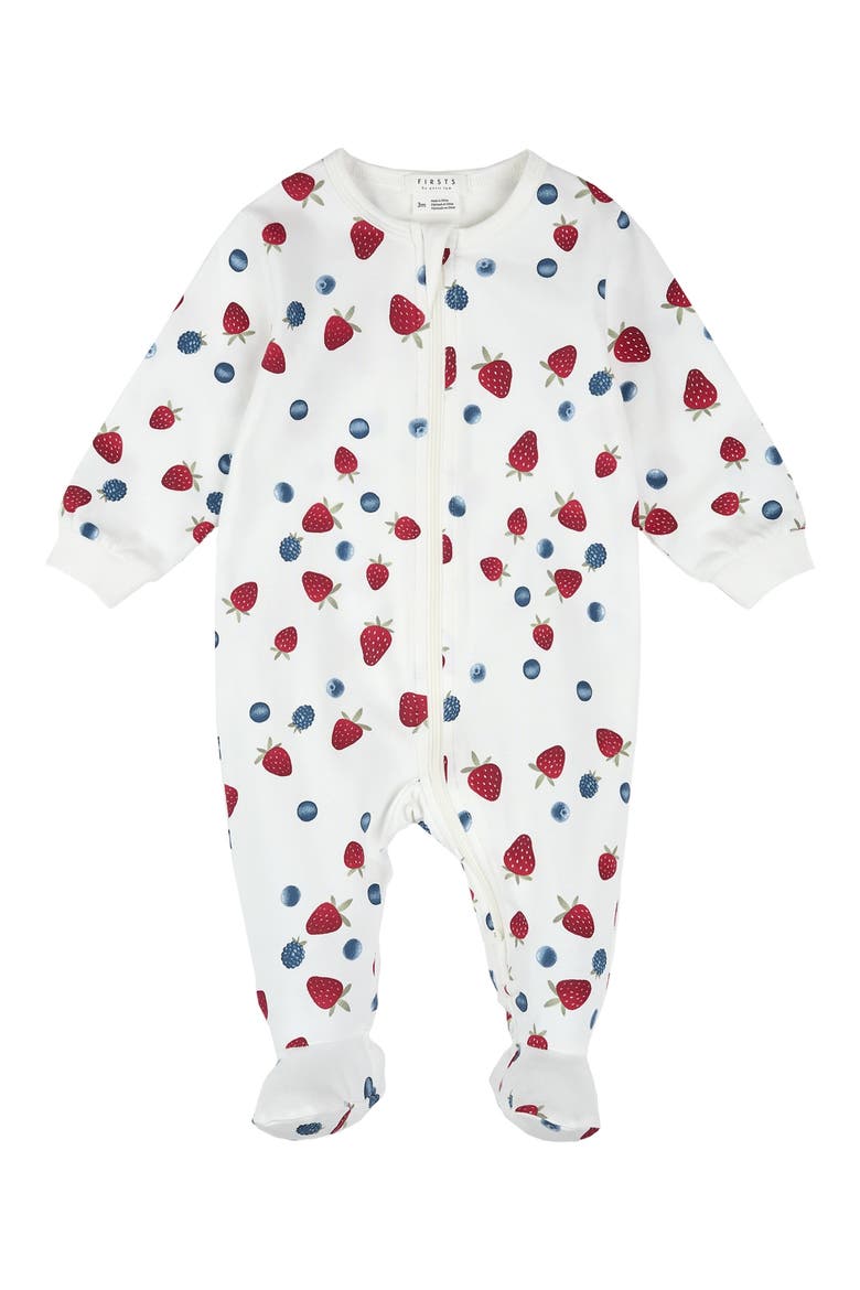 Berry Print Footed One-Piece Pajamas, Main, color, OFF WHITE