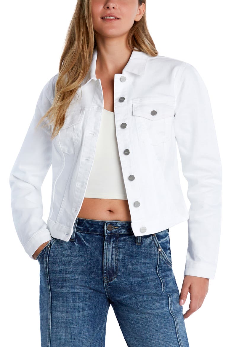 Sleek Stretch Denim Trucker Jacket, Alternate, color, WHITE