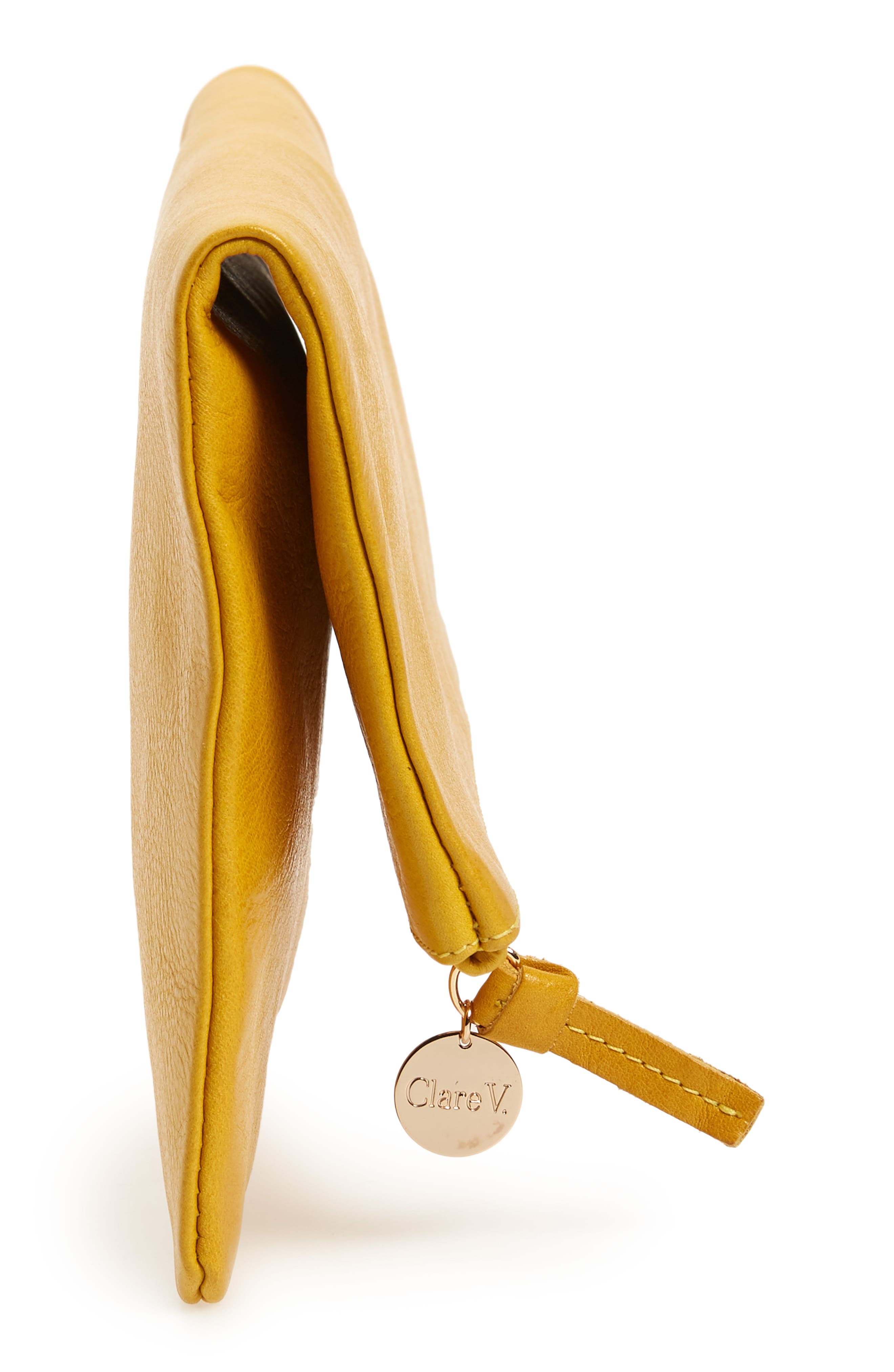 Clare V. Leather Foldover Clutch, Alternate, color, 