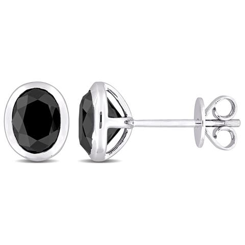 2 CTW Black Diamond Oval Stud Earrings 14k