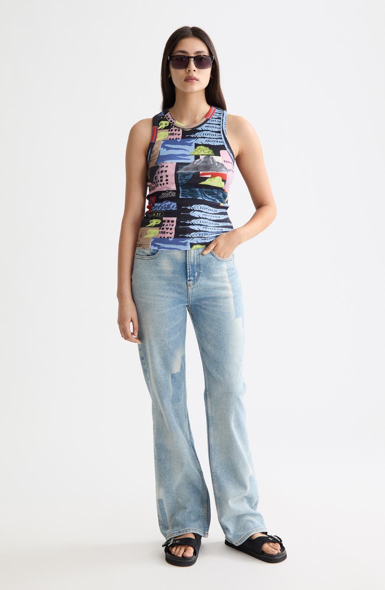 Scotch & Soda Mix Print Rib Stretch Cotton Tank, Alternate, color,