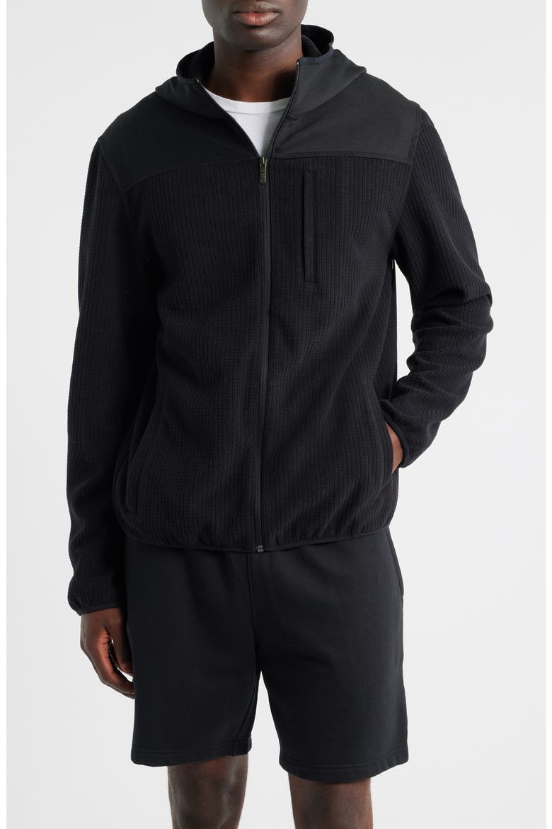 Full Zip Grid Fleece Jacket, Alternate, color, BLACK CAVIAR