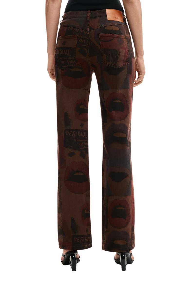 Printed Straight Leg Jeans, Alternate, color, BROWN