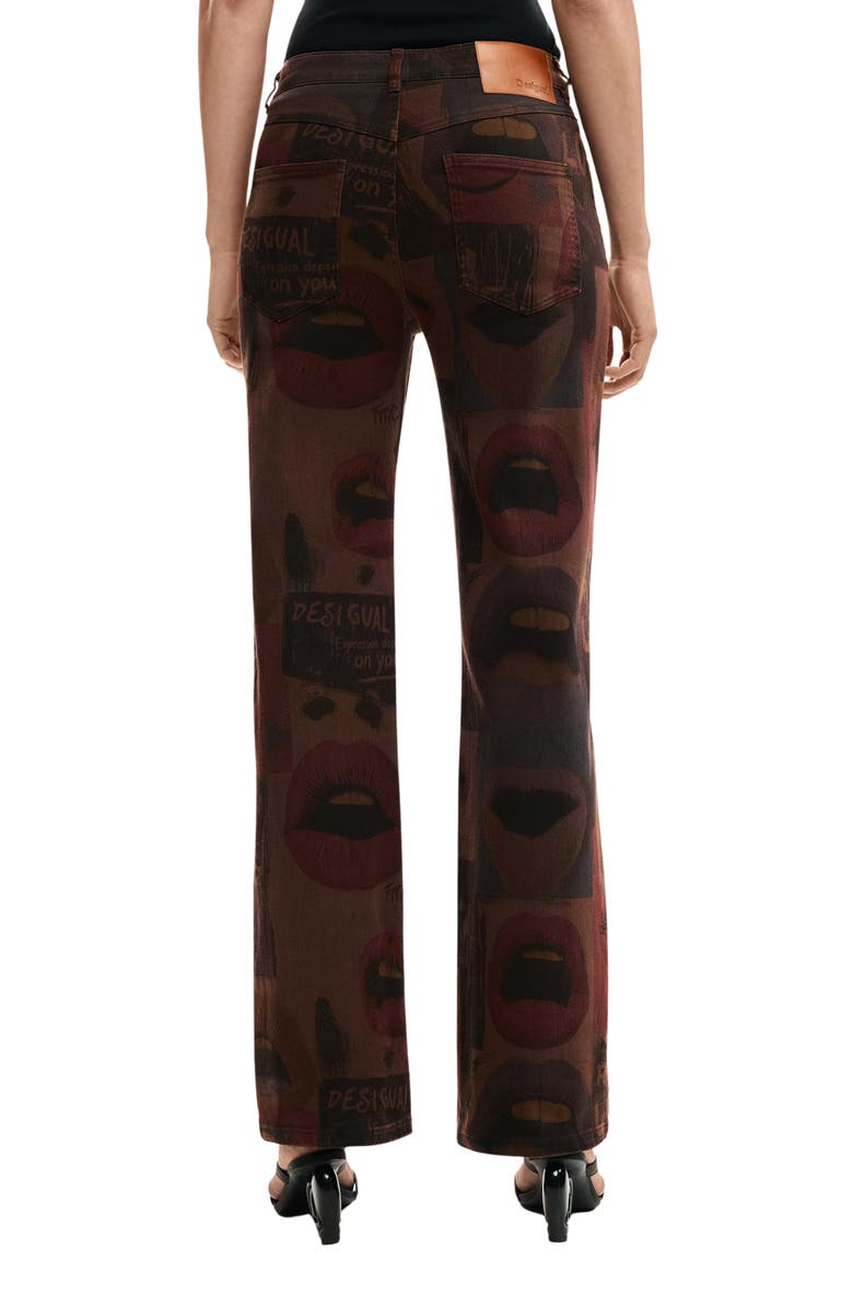 Desigual Printed Straight Leg Jeans, Alternate, color, Brown