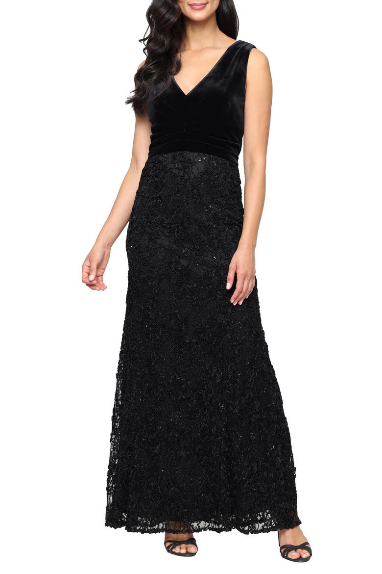 Embellished Sleeveless Mermaid Gown, Main, color, BLACK