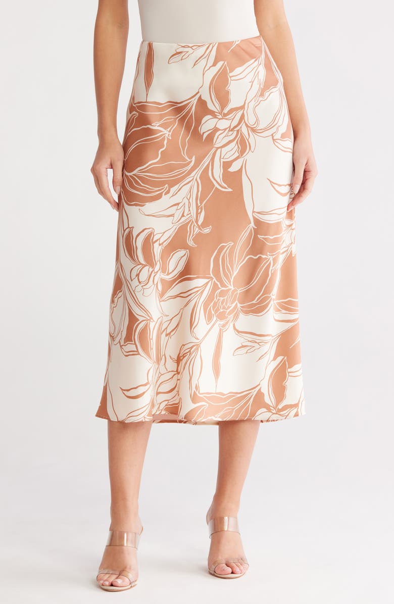 Gemma + Jane Satin Midi Skirt, Main, color, Mocha Mousse/ Ivory