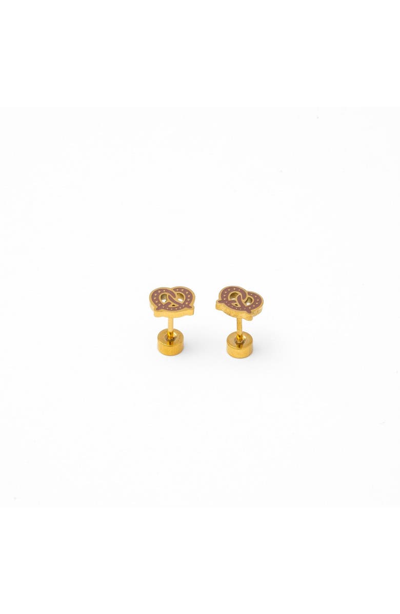 Pip Pop Soft Pretzel Stud Earrings, Alternate, color, Brown