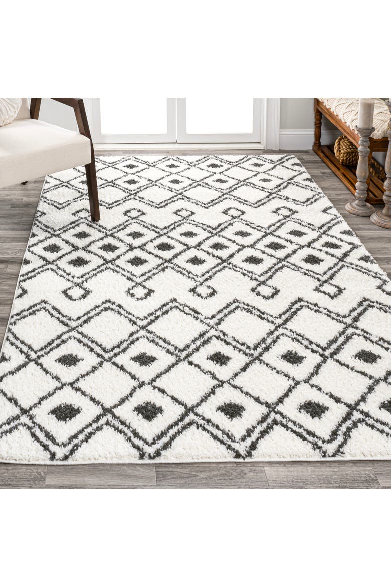 Caimari Moroccan Diamond Shag Area Rug, Alternate, color, White/Gray