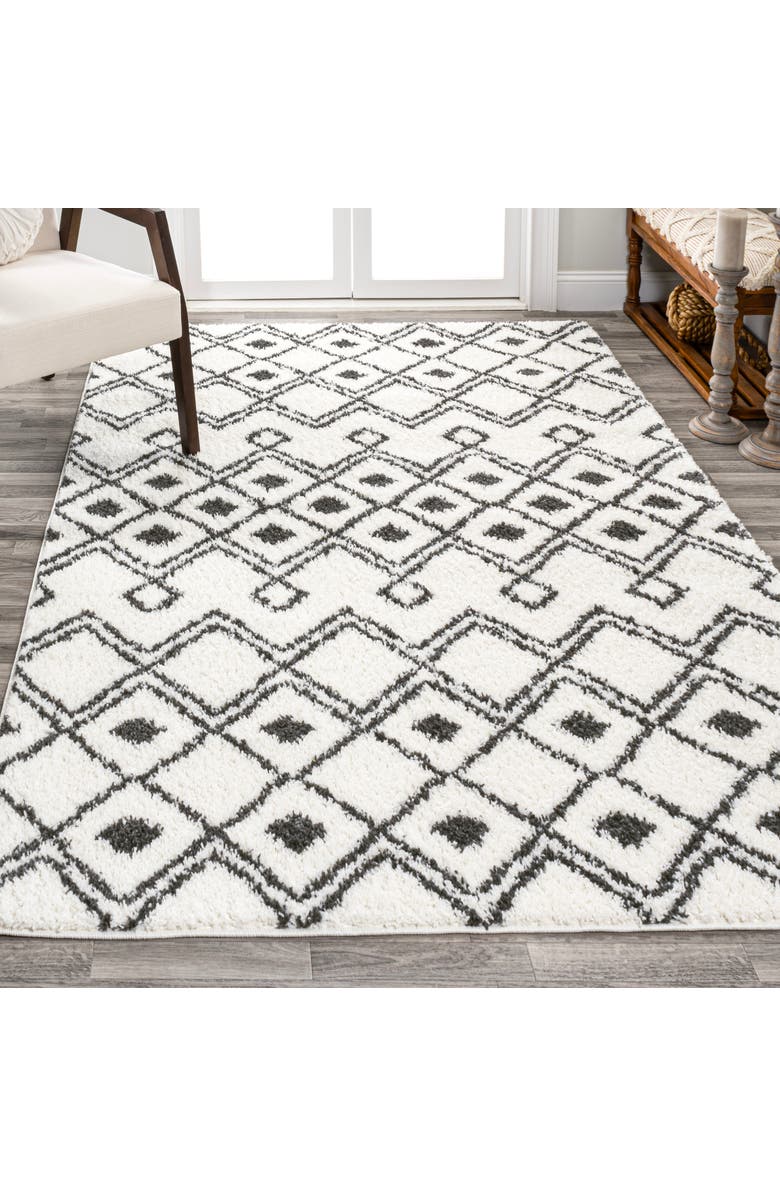 JONATHAN Y Caimari Moroccan Diamond Shag Area Rug, Alternate, color, White/Gray