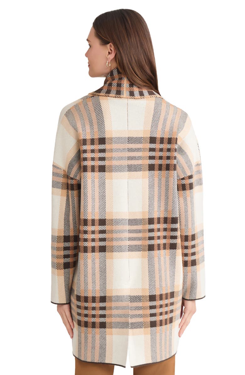 Jones New York Shawl Collar Plaid Coat, Alternate, color, Coffee Bean Multi