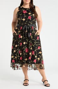Tahari ASL Embroidered Sleeveless Midi Dress