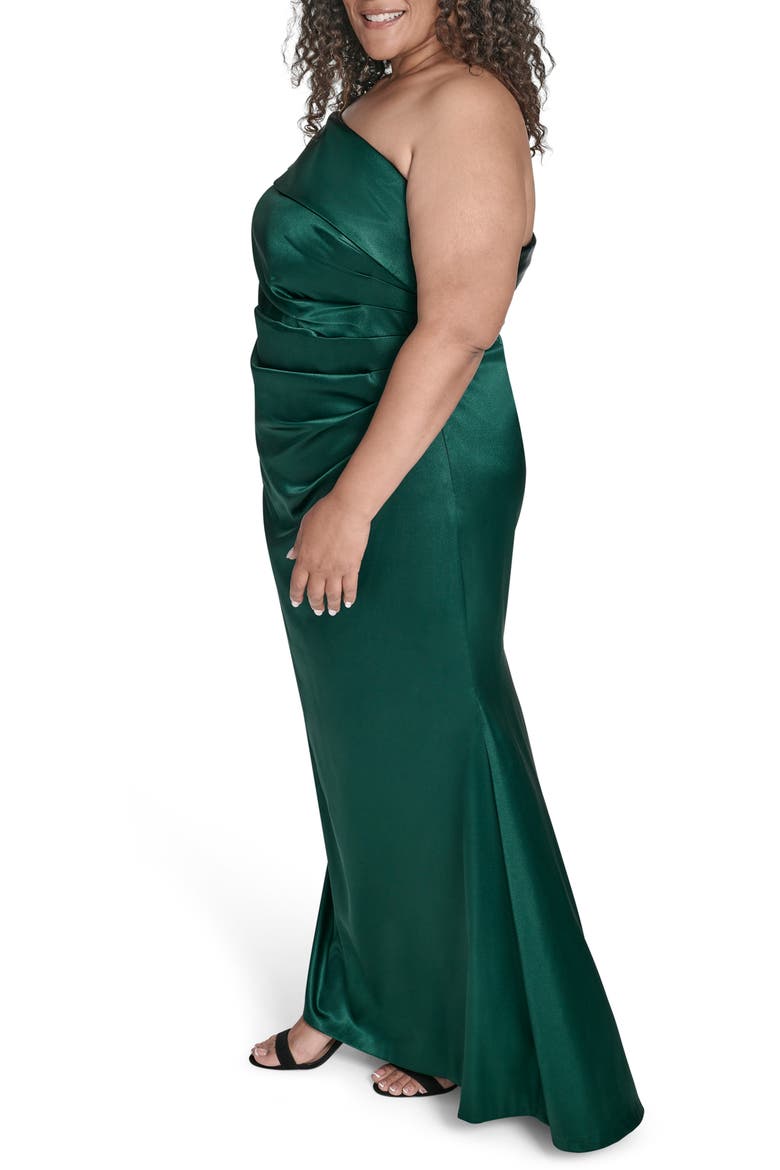 One-Shoulder Ruched Gown, Alternate, color, HUNTER