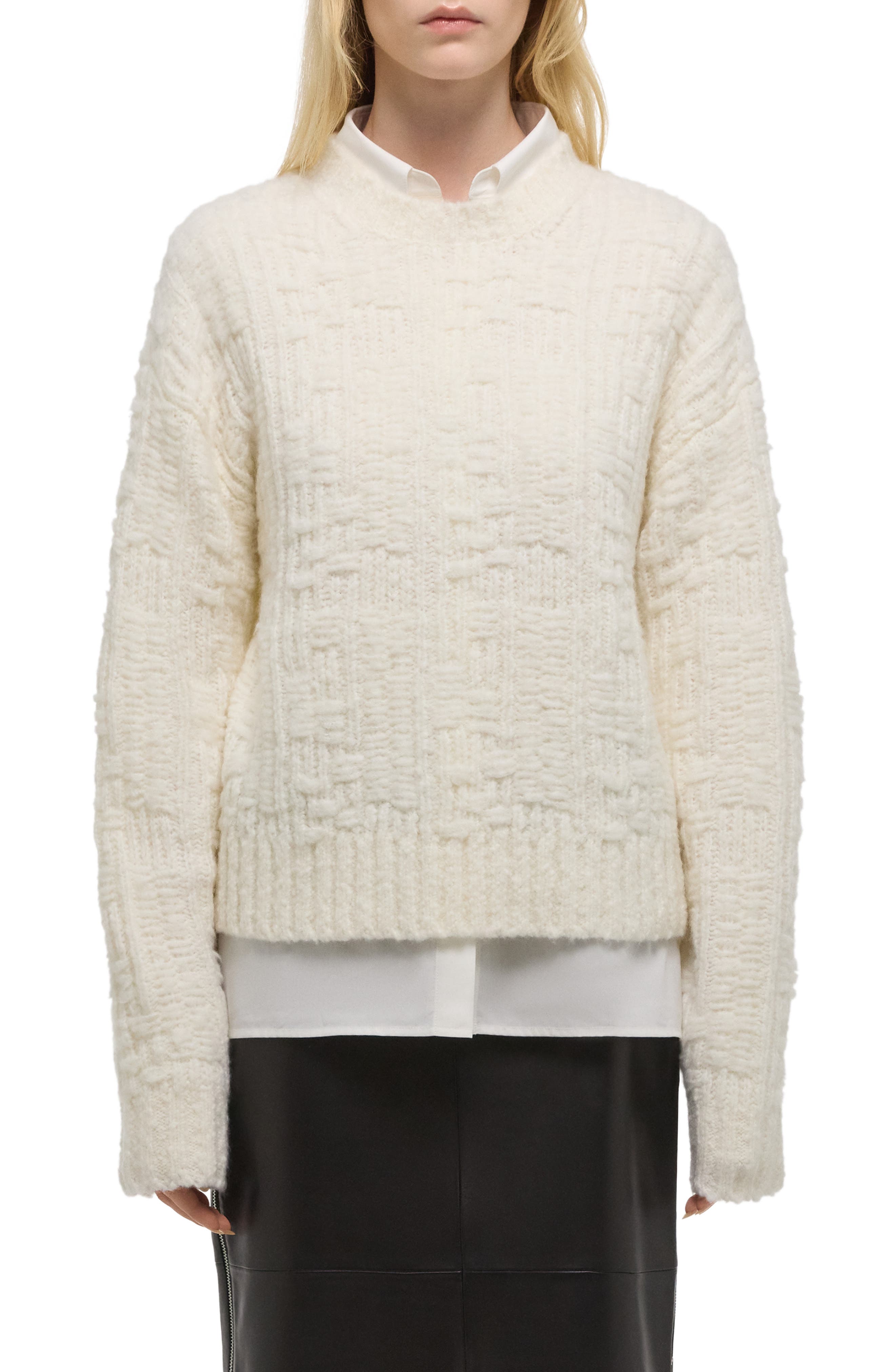 Textured Merino Wool Blend Sweater