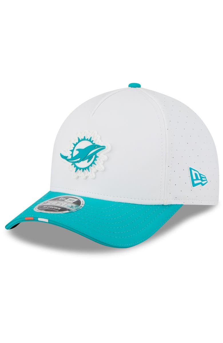 New Era Men's New Era White/Aqua Miami Dolphins 2025 NFL Training Camp A-Frame 9FORTY Adjustable Hat, Main, color, White
