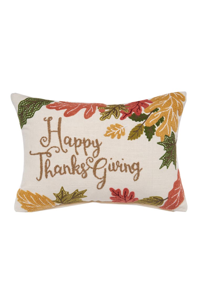 Happy Thanksgiving Leaves Accent Throw Pillow, Main, color, Brown