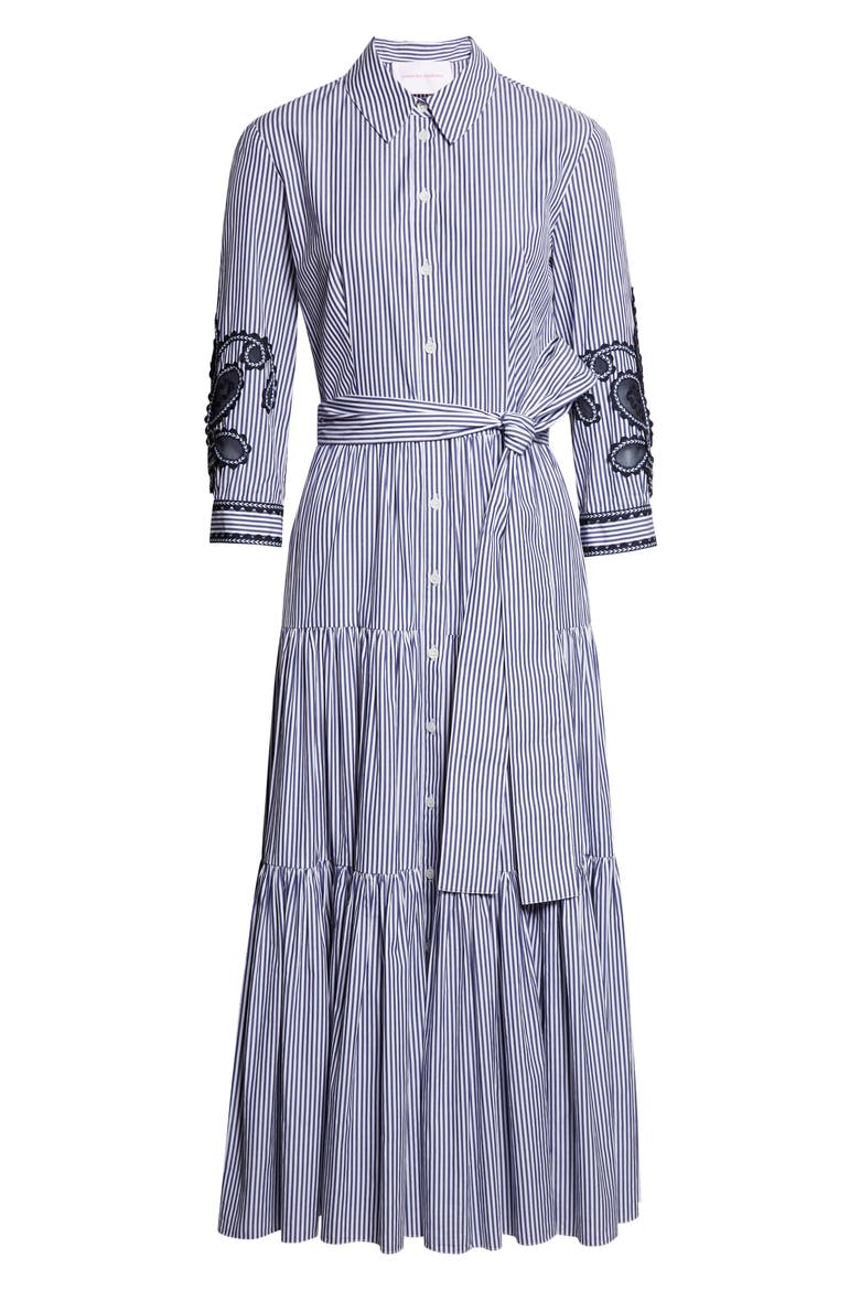 Embroidered Stripe Cotton Shirtdress, Alternate, color, WHITE/ BLUE