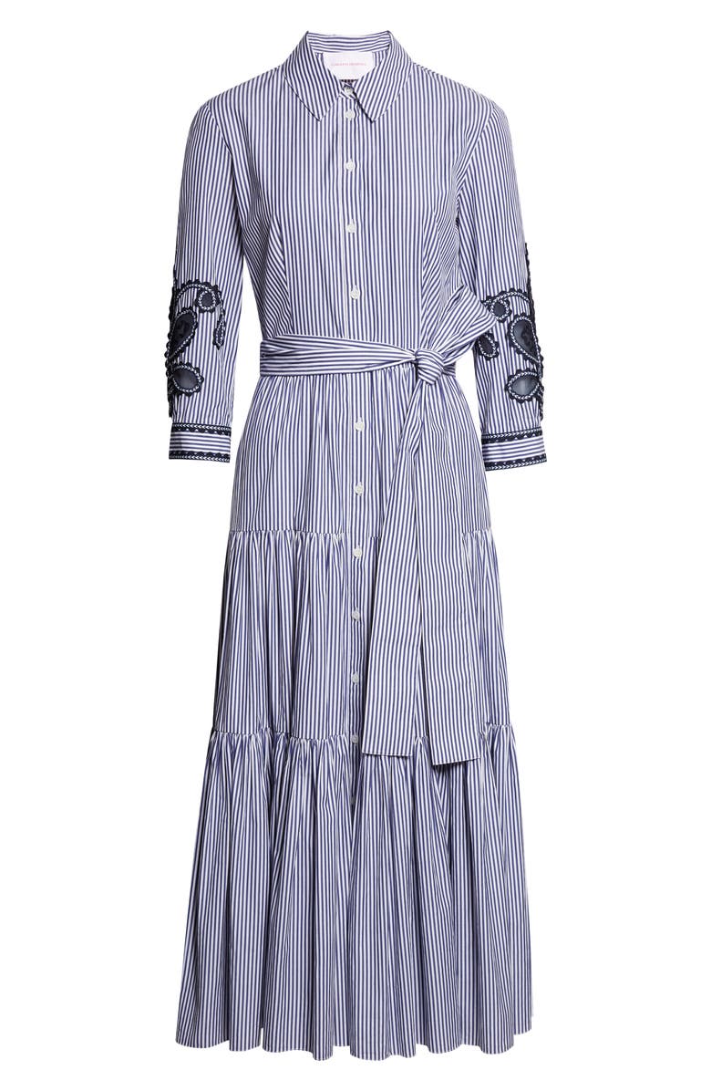 Carolina Herrera Embroidered Stripe Cotton Shirtdress, Alternate, color, White/ Blue