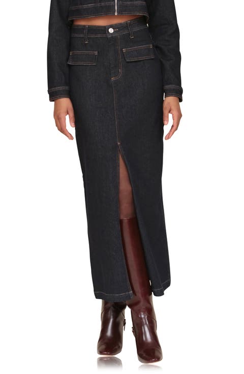 Slit Denim Maxi Skirt