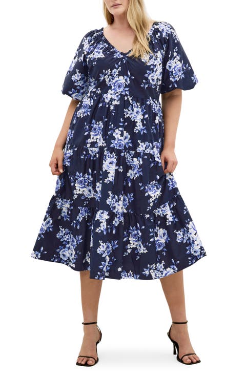 Fantasy Print Flared Midi Dress (Plus)