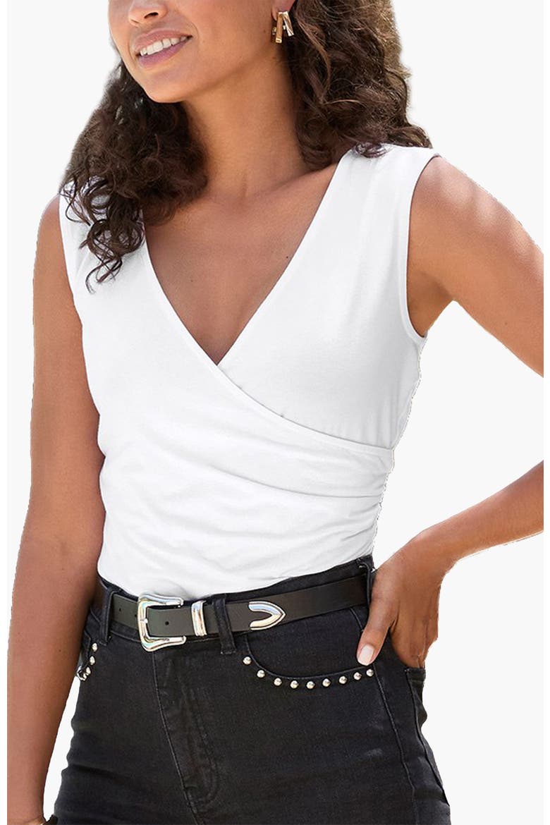 Wrap Look Sleeveless Top, Main, color, White