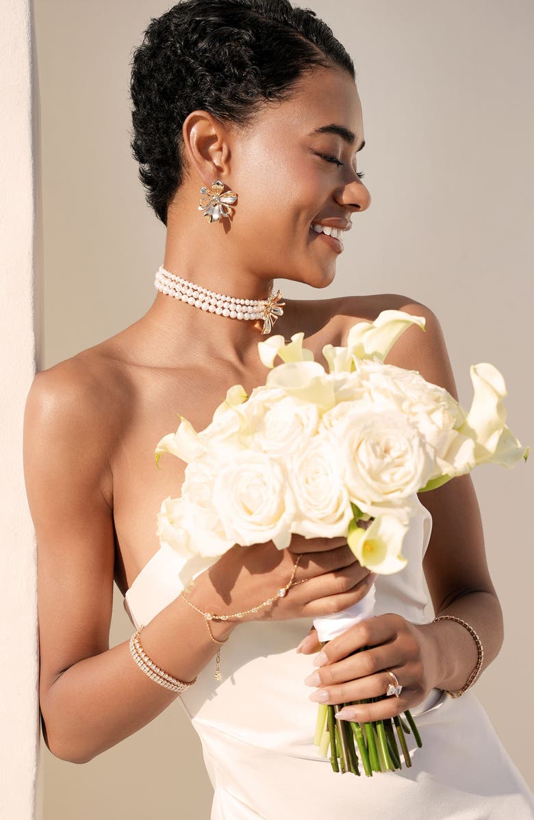 Ettika Cubic Zirconia Bezel Hand Chain, Alternate, color, Gold