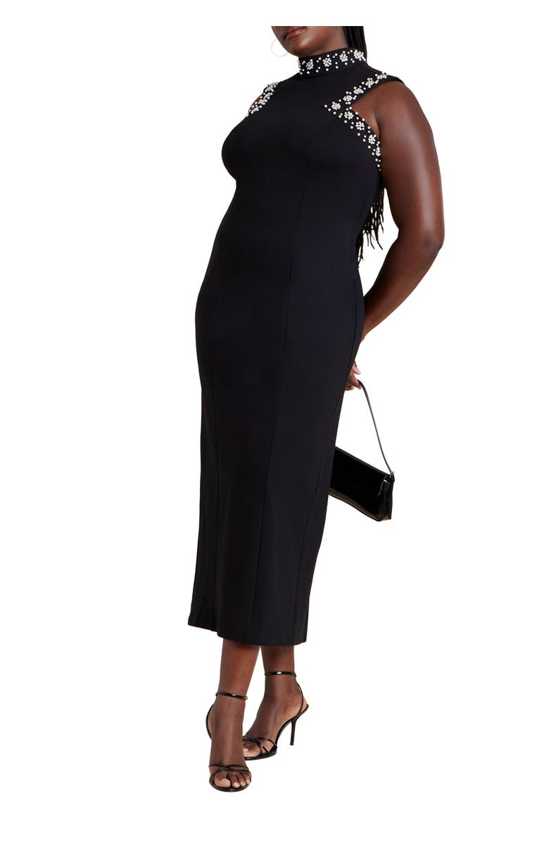 ELOQUII Embellished Sleeveless Knit Dress, Alternate, color, Black Onyx