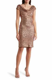 Vince Camuto Sequin Cowl Neck Cap Sleeve Cocktail Dress
