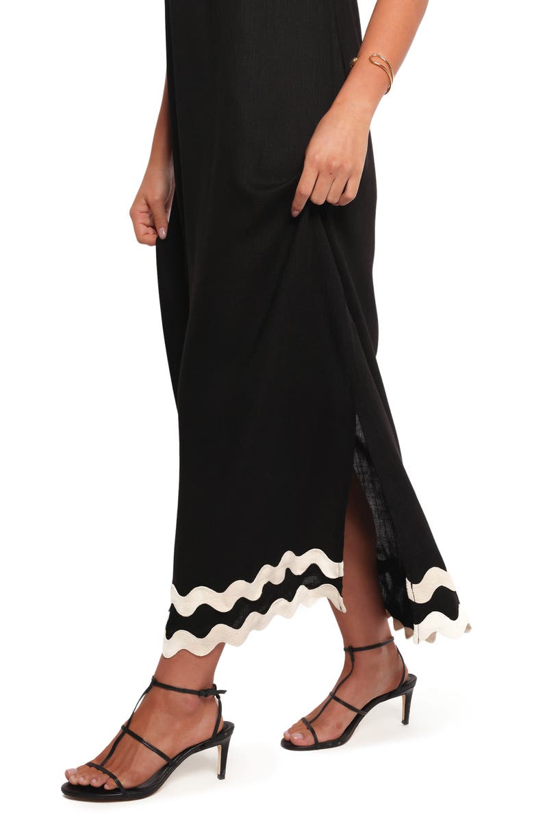Petal & Pup Juno Rickrack Trim Maxi Dress, Alternate, color, Black