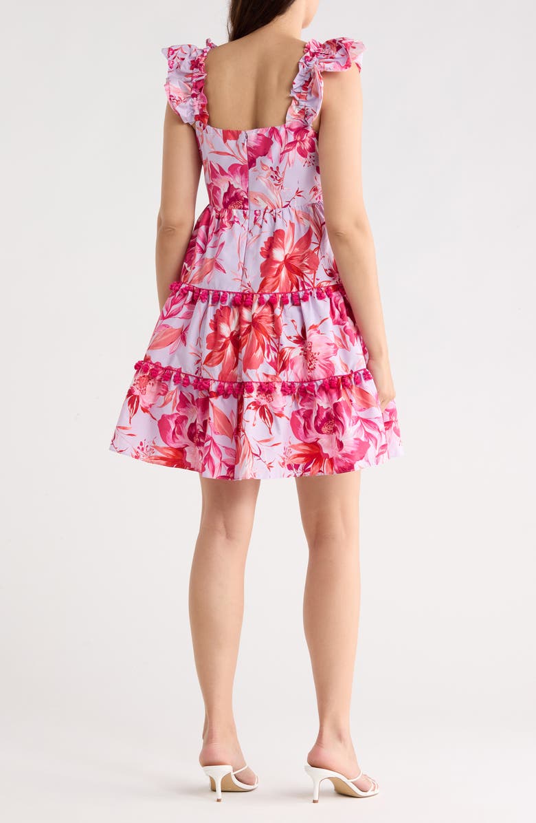 Eliza J Square Neck Ruffle Dress, Alternate, color, Lilac Comb
