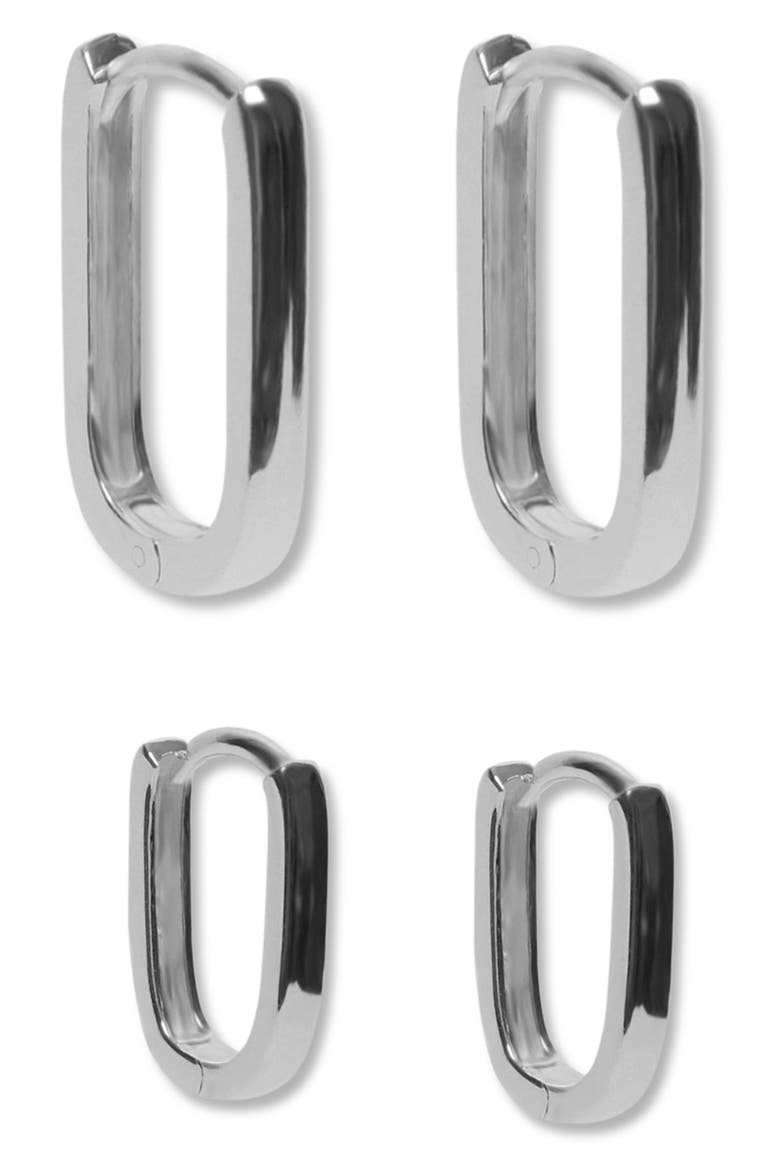 Set of Two Oblong Hoop Earrings, Main, color, SILVER
