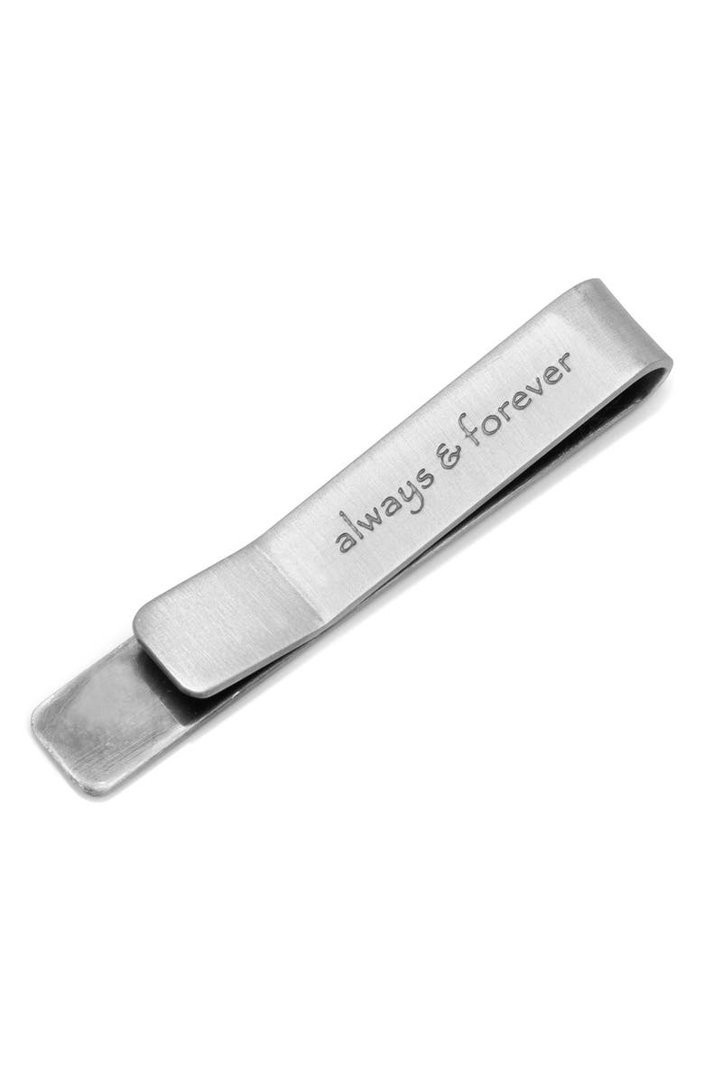 Cufflinks, Inc. Always & Forever Hidden Message Tie Bar, Alternate, color, Silver