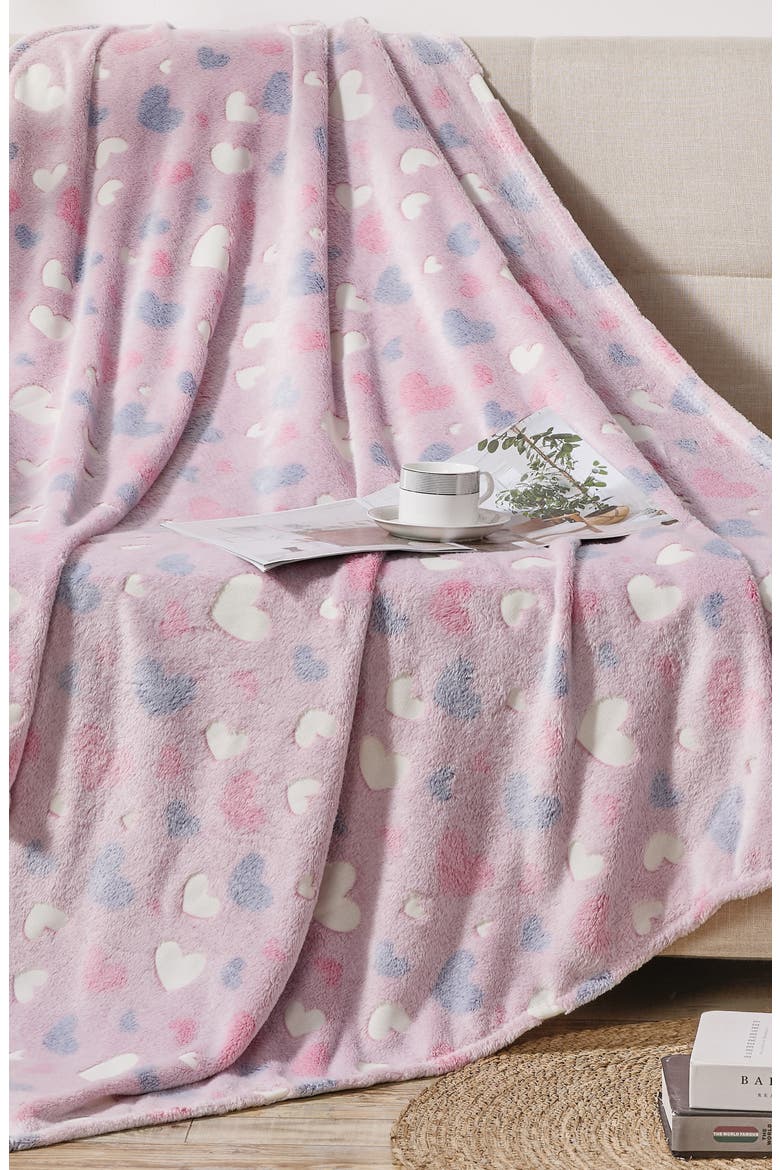 Glow in the Dark Fleece Throw Blanket, Alternate, color, HEART AND STARS