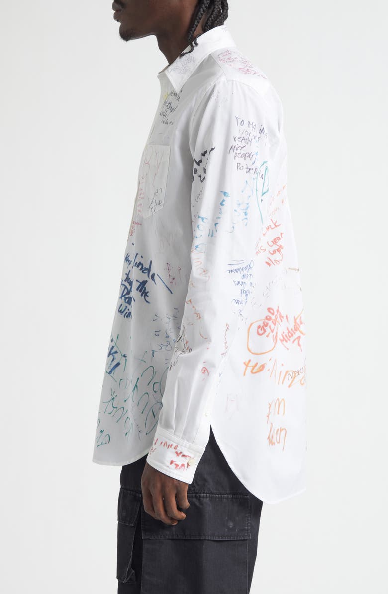 TAKAHIROMIYASHITA TheSoloist. Regular Collar Cotton Button-Up Shirt, Alternate, color, White Graduate Print