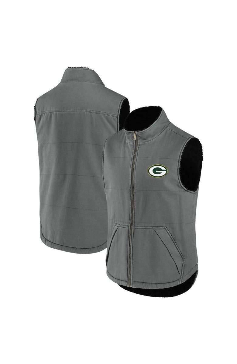 NFL X DARIUS RUCKER Men's NFL x Darius Rucker Collection by Fanatics Gray Green Bay Packers Sherpa-Lined Full-Zip Vest, Main, color, 
