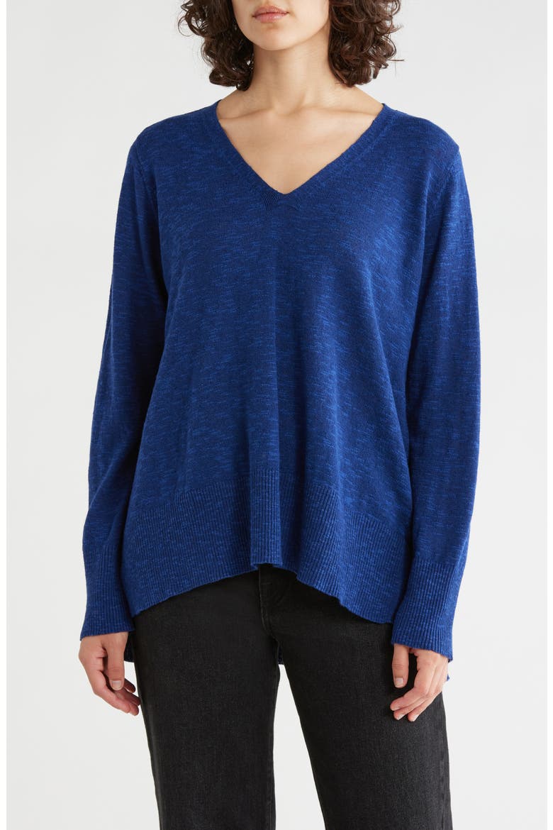 Organic Linen & Organic Cotton V-Neck Sweater, Main, color, DEEP DIVE