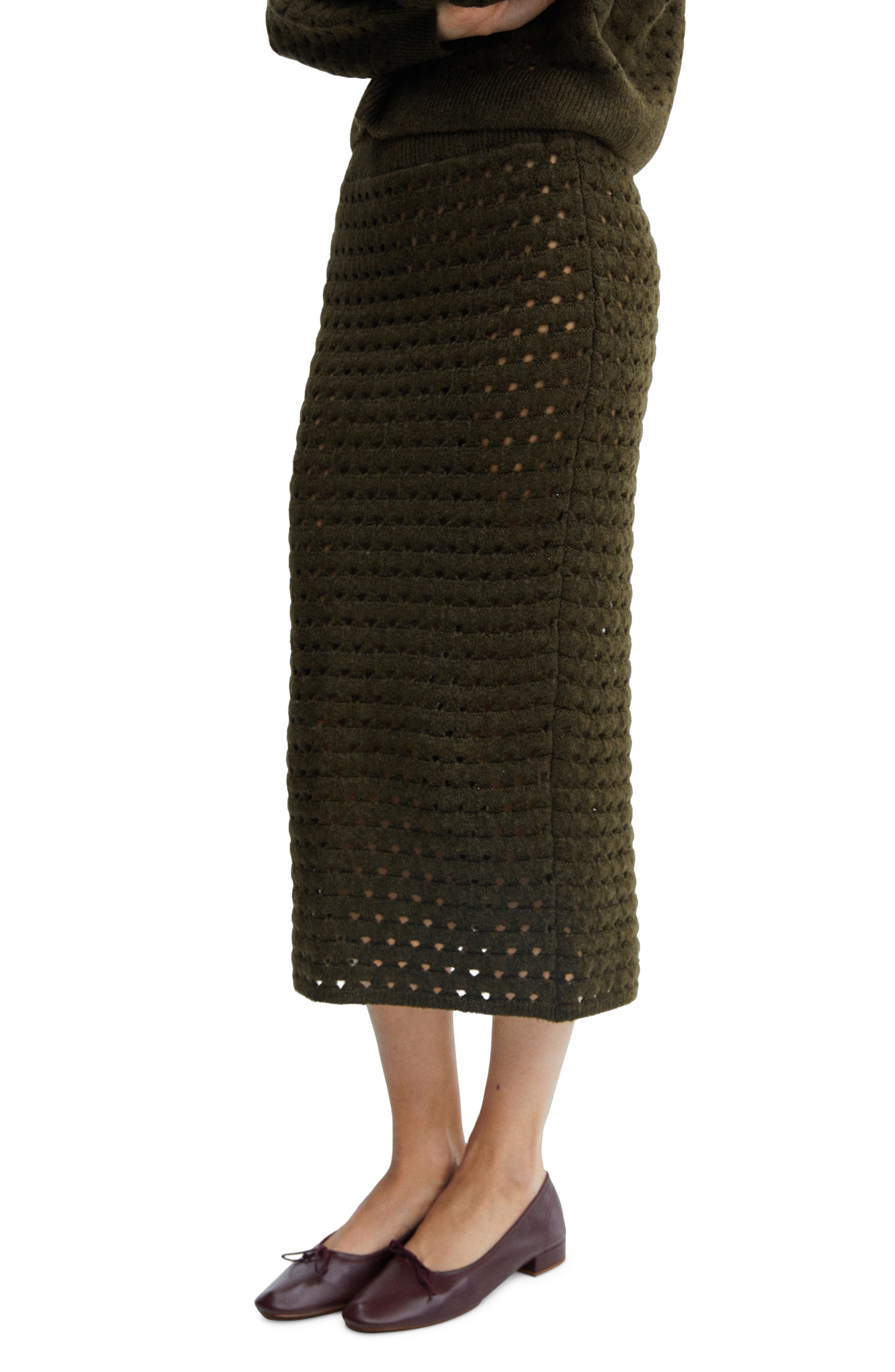 MANGO Open Stitch Knit Midi Skirt (Women) | Nordstrom