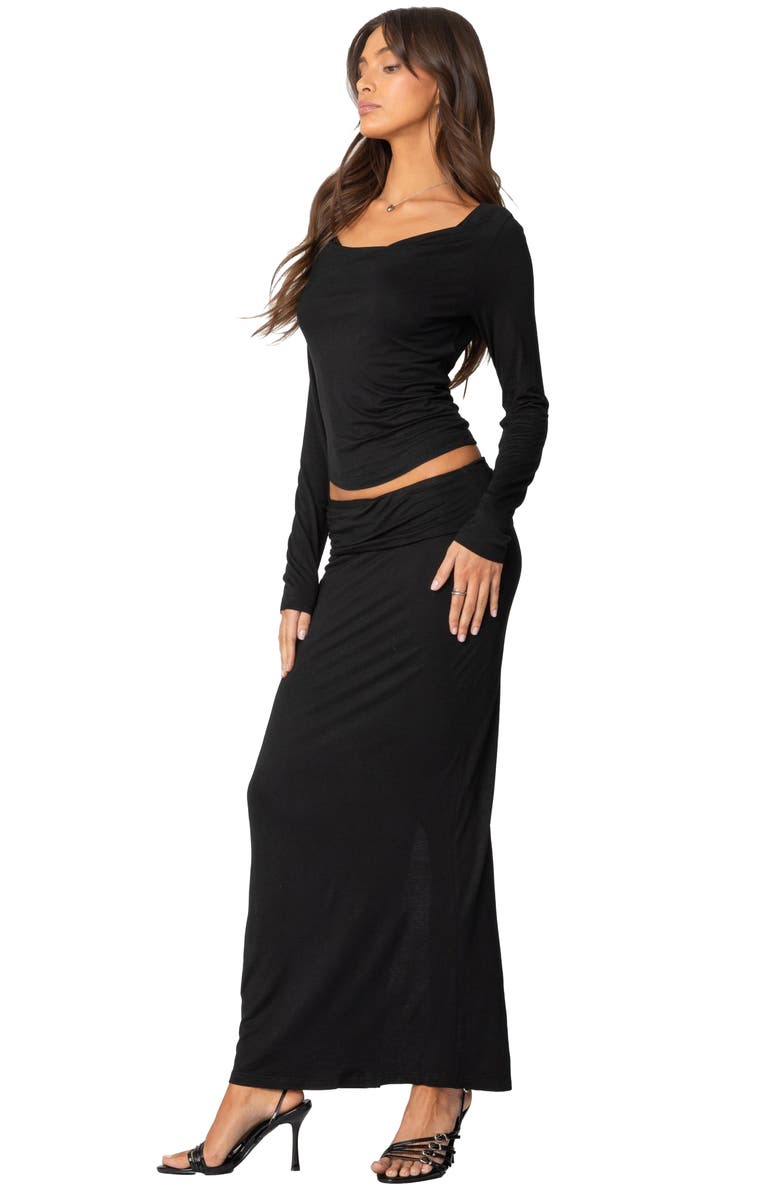 EDIKTED Johanna Foldover Maxi Skirt, Alternate, color, Black