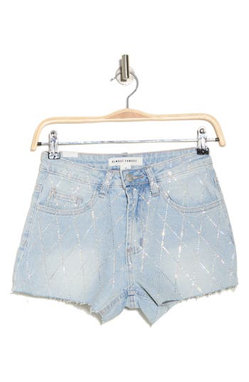 Madden Girl Rhinestone Front Raw Hem Denim Shorts