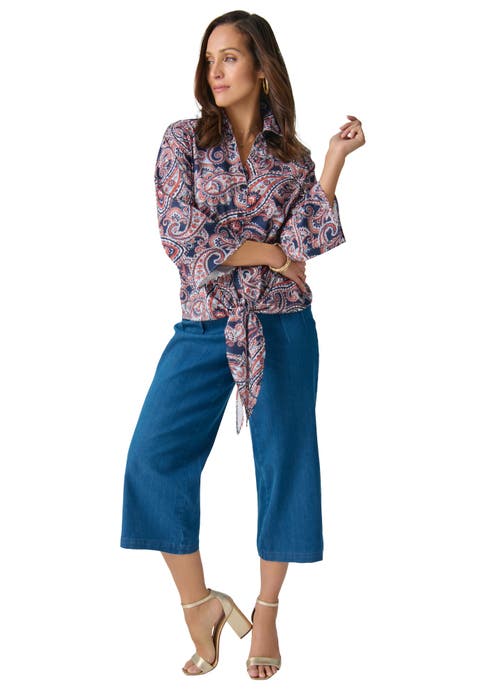 Tie-Front Collared Blouse (Plus)