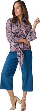 Jessica London Tie-Front Collared Blouse
